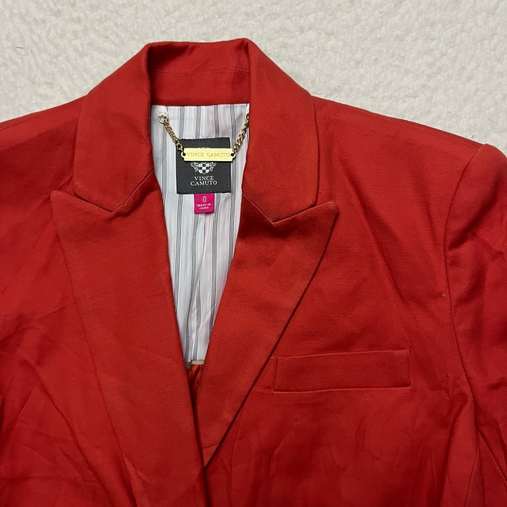 Vince Camuto Blazer Womens 0 Red One Button Single Breasted Cotton Blend Lined